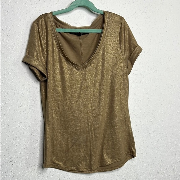 White House Black Market Tops - White House Black Market Gold Fitted Short Sleeve Tee